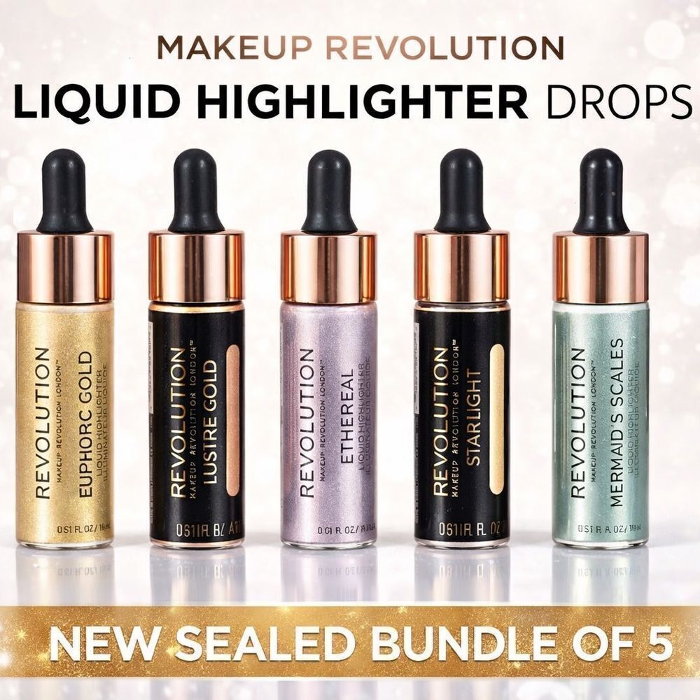 Makeup Revolution Liquid Highlighter Bundle – Set of 5 ✨ Brand NEW & Sealed